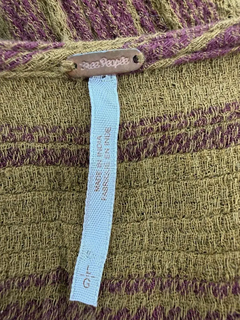 Free People Large Mustard Mauve Striped Boho Babydoll Dress Fal